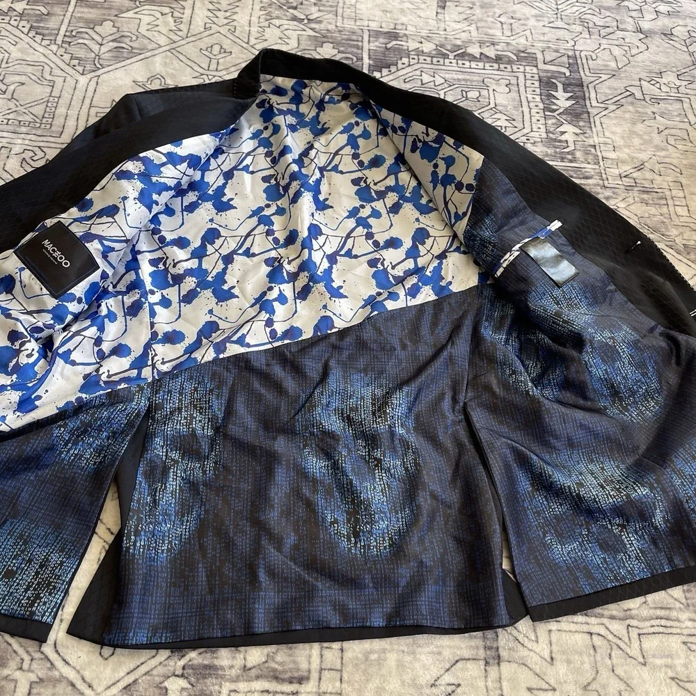 Maceoo Blue Blazer Sport Coat Men's 44/5 Floral Print Lining Tailored Fit